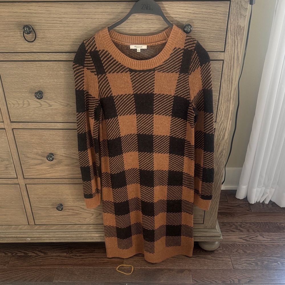 Madewell Brown and Black Buffalo Plaid Knit Mini Dress
